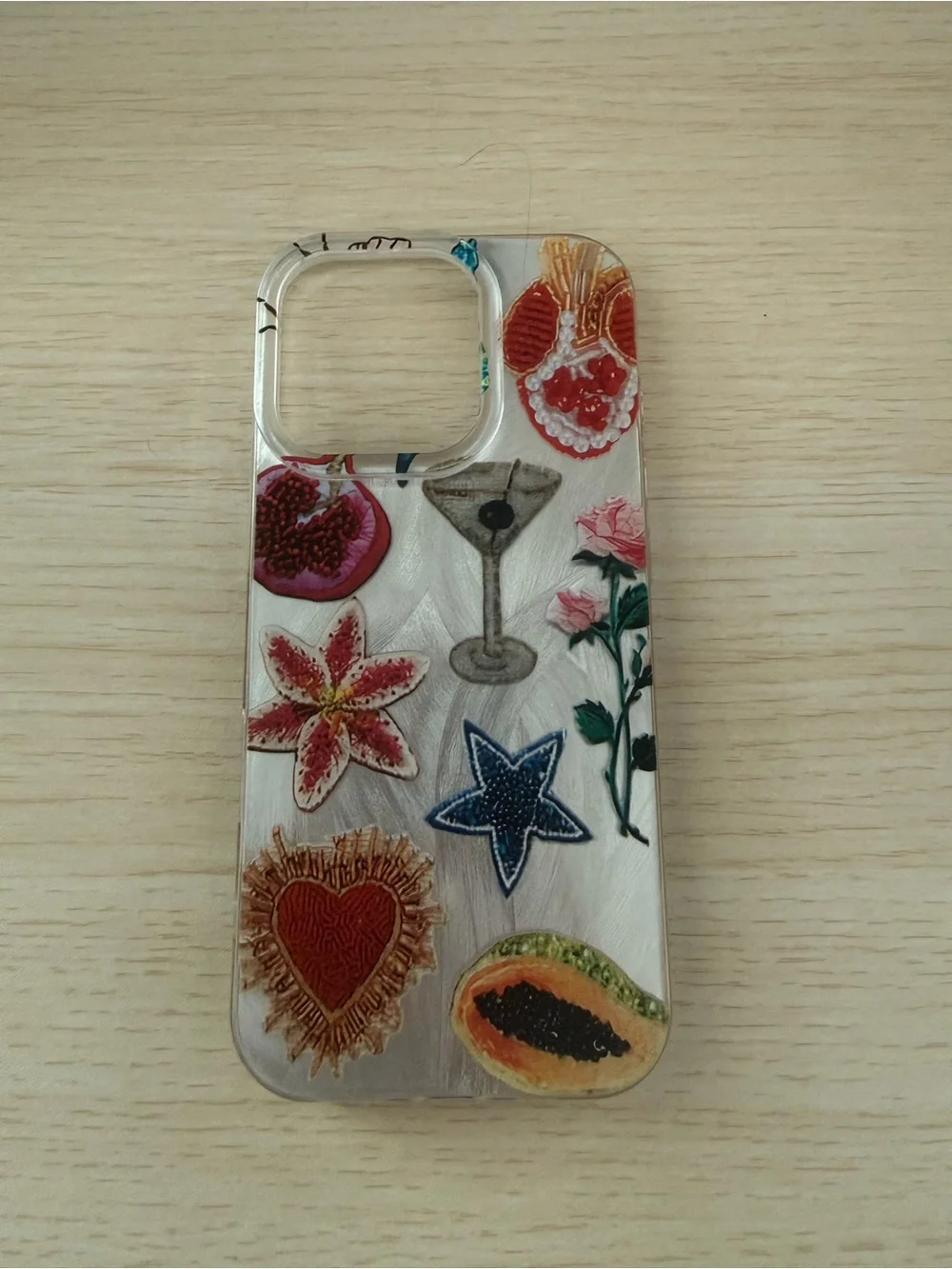 ❤️ Translucent Silver iPhone 16 Pro Case with Embroidered Sticker Motifs